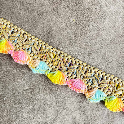 Crochet Weaving Multicolor Silk Thread & Gota Lace - ( 9mtr )