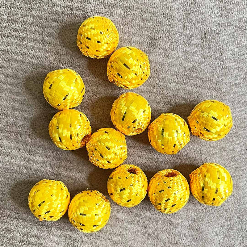 Yellow Color Silk Thread Weaving Beads Pack Of 20