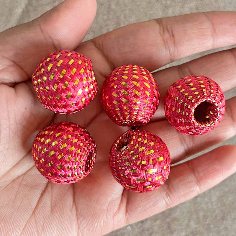 Rani Pink Color Silk Thread Weaving Beads Pack Of 20