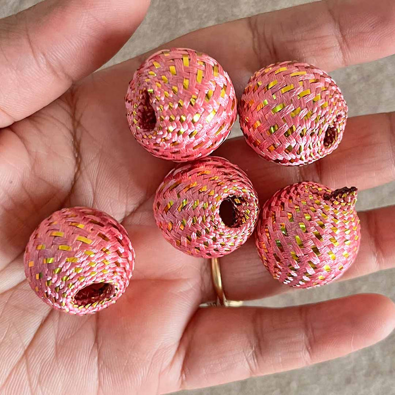 Light Pink Color Silk Thread Weaving Beads Pack Of 20