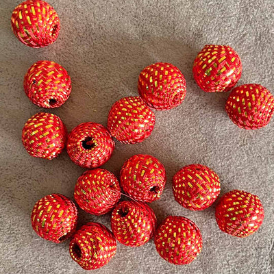 Red Color Silk Thread Weaving Beads Pack Of 20