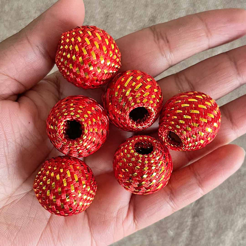 Red Color Silk Thread Weaving Beads Pack Of 20