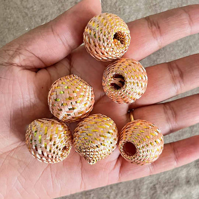 Light Peach Color Silk Thread Weaving Beads Pack Of 20