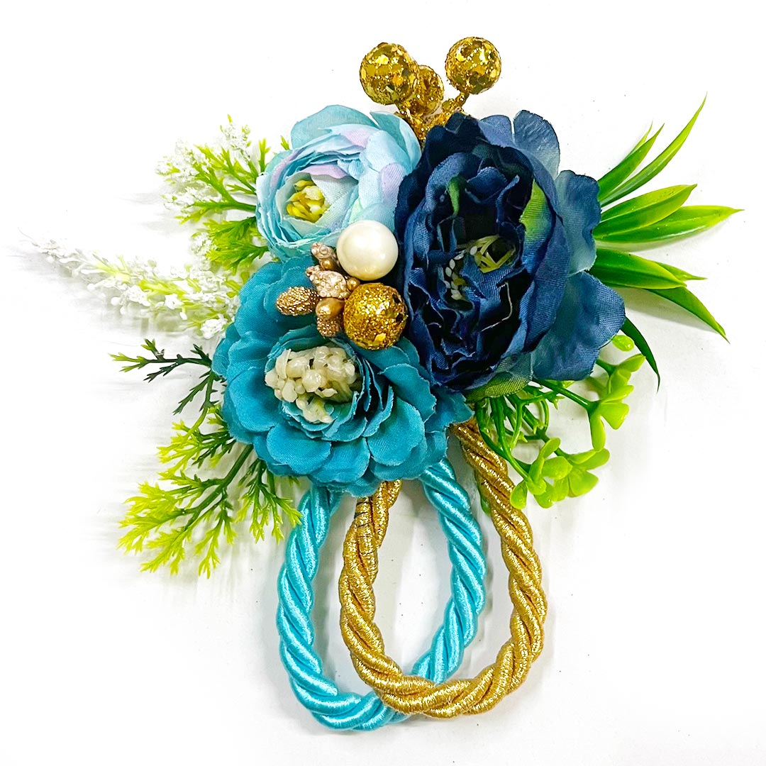 Navy Blue & Sky Blue Color Flower Bunch Pack Of 4 for Trousseau & Gift Packaging, Wedding & Festive Decoration