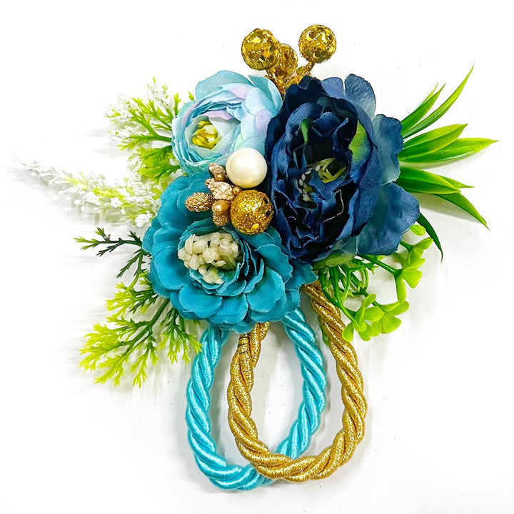 Navy Blue & Sky Blue Color Flower Bunch Pack Of 4 for Trousseau & Gift Packaging, Wedding & Festive Decoration