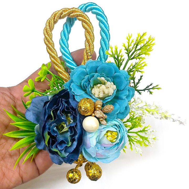Navy Blue & Sky Blue Color Flower Bunch Pack Of 4 for Trousseau & Gift Packaging, Wedding & Festive Decoration