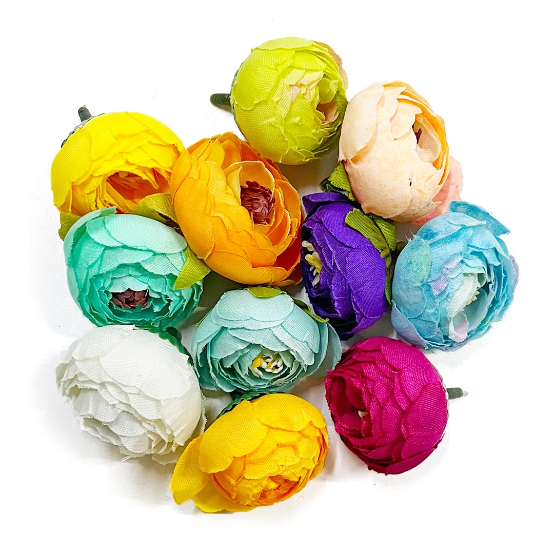 Multi Color Peony Buds Pack of 25 (1.5" Inches) Fake Fabric Head Rose Flowers for Home, Gift, Christmas,Valentine, Mandir Pooja Table, Cake Decor, Bouquet Making Decoration
