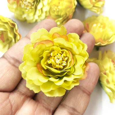 Lemon Color Peony Flower Head Artificial Pack of 20 (5.5cm) for Home, Gift, Christmas,Valentine, Mandir Pooja Table, Cake Decor, Bouquet Making Decoration