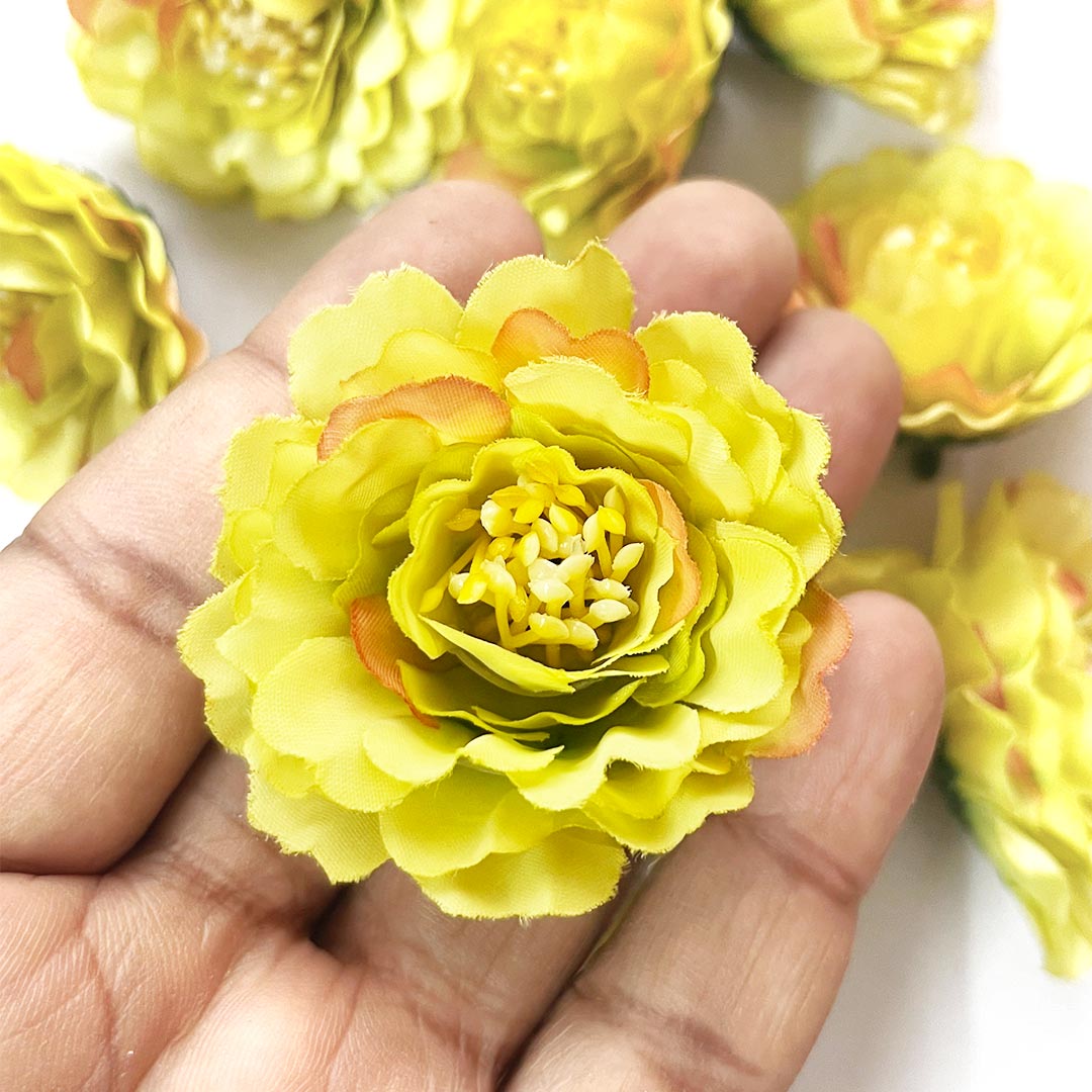 Multi Color Peony Flower Head Artificial Pack of 20 (5.5cm) for Home, Gift, Christmas,Valentine, Mandir Pooja Table, Cake Decor, Bouquet Making Decoration