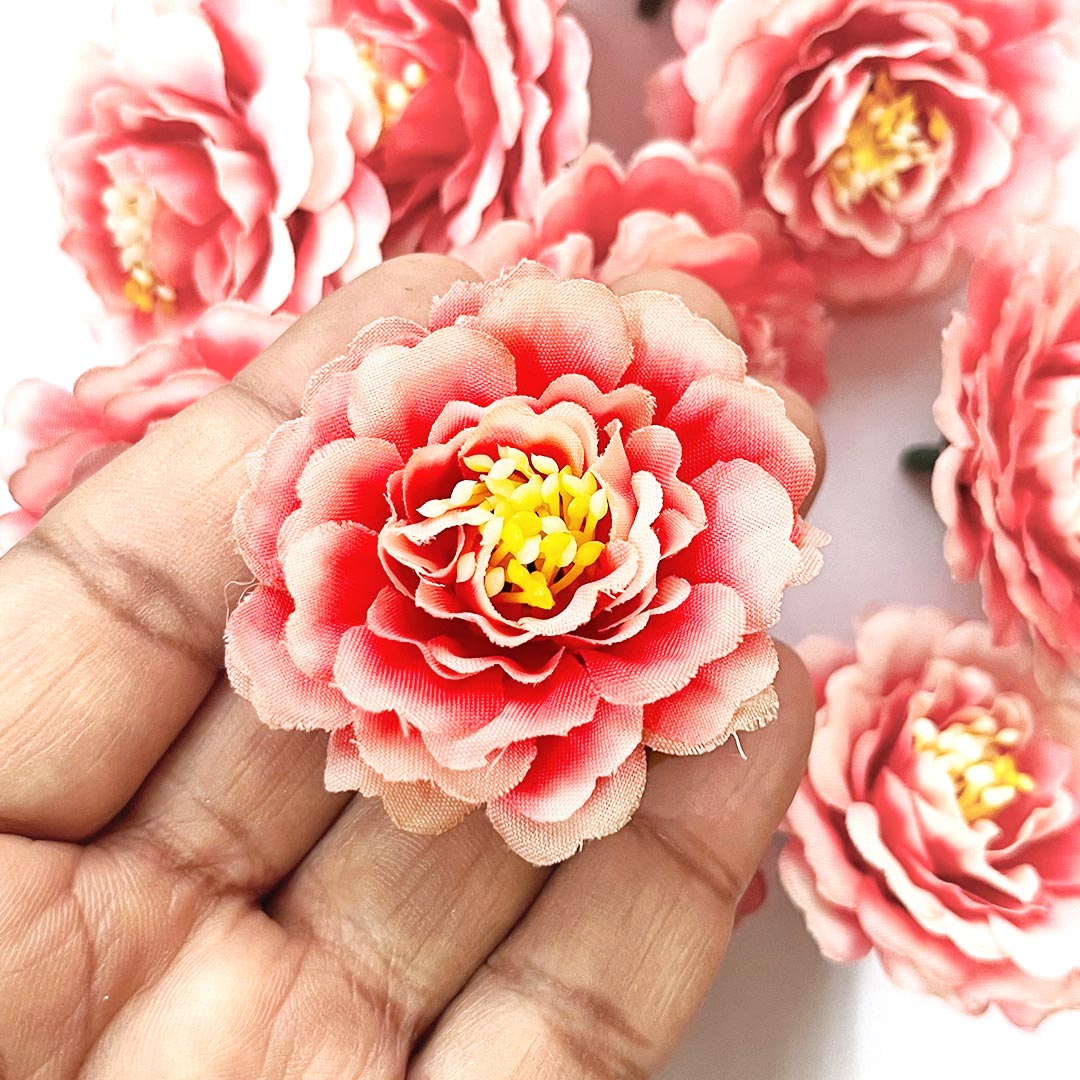 Multi Color Peony Flower Head Artificial Pack of 20 (5.5cm) for Home, Gift, Christmas,Valentine, Mandir Pooja Table, Cake Decor, Bouquet Making Decoration