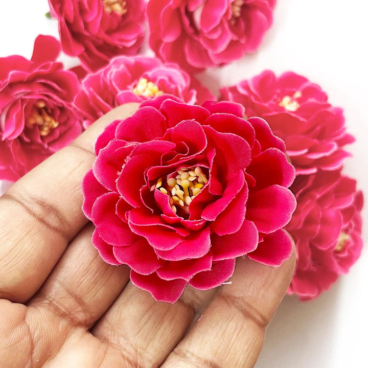 Multi Color Peony Flower Head Artificial Pack of 20 (5.5cm) for Home, Gift, Christmas,Valentine, Mandir Pooja Table, Cake Decor, Bouquet Making Decoration