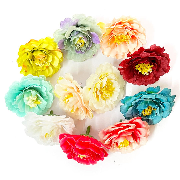 Multi Color Peony Flower Head Artificial Pack of 20 (5.5cm) for Home, Gift, Christmas,Valentine, Mandir Pooja Table, Cake Decor, Bouquet Making Decoration