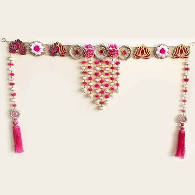 Pink Color With Side Attached Hanging Toran for Door/Pooja Ghar Decoration