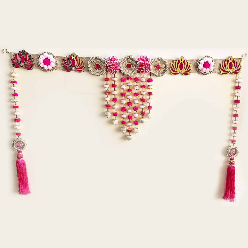 Pink Color With Side Attached Hanging Toran for Door/Pooja Ghar Decoration