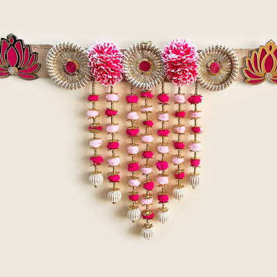 Pink Color With Side Attached Hanging Toran for Door/Pooja Ghar Decoration