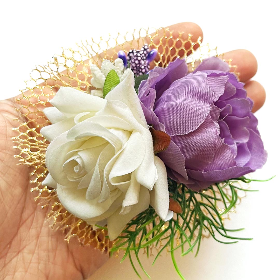 Big Peony with Rose Bunch Set of 4 for Trousseau Packing, Ready to use Flower Brooch Hamper for Decoration