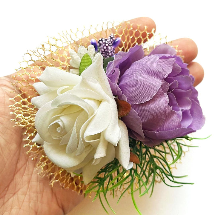 Big Peony with Rose Bunch Set of 4 for Trousseau Packing, Ready to use Flower Brooch Hamper for Decoration