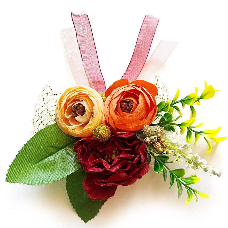 Big Peony with Peonies Bunch Set of 4 for Trousseau Packing, Ready to use Flower Brooch Hamper for Decoration