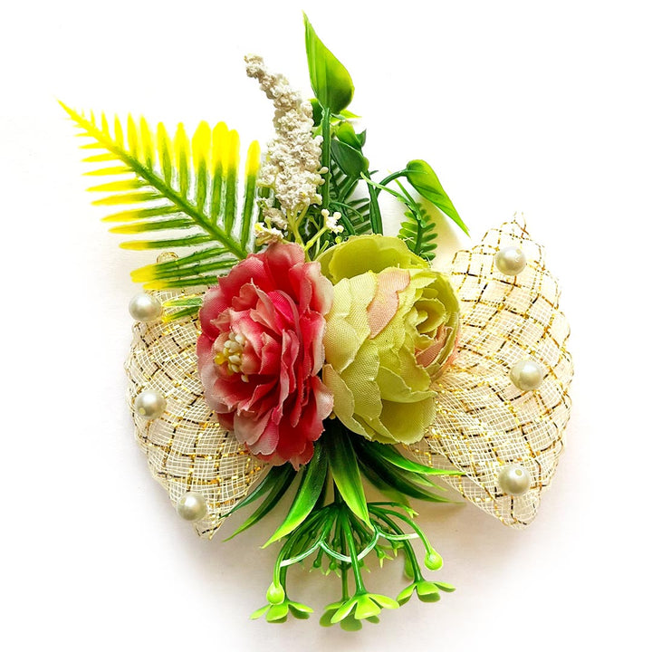 Red & Parrot Green Peony Flower Bunch Pack Of 4 for Trousseau Gift & Hamper Packaging, Wedding & Festive Decoration