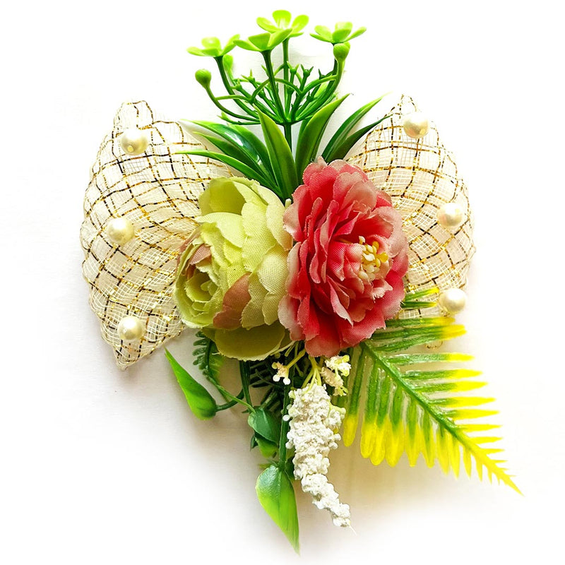 Red & Parrot Green Peony Flower Bunch Pack Of 4 for Trousseau Gift & Hamper Packaging, Wedding & Festive Decoration