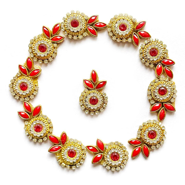 Flower Shape Kundan Patch for Saree, Blouse, Lehanga, Dupatta, Embroidery Work, Laddu Goopal Dress Decoration, DIY Art & Craft pack of 20