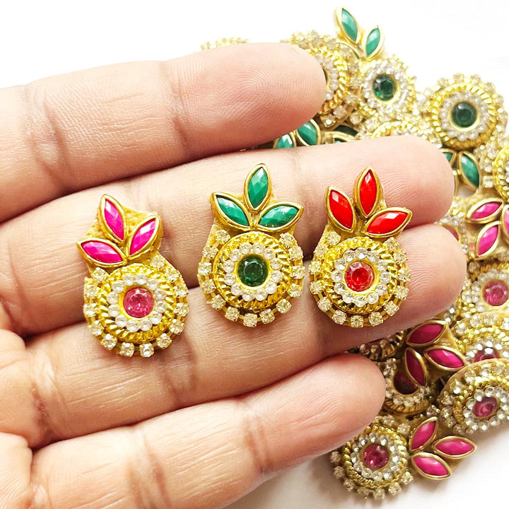 Flower Shape Kundan Patch for Saree, Blouse, Lehanga, Dupatta, Embroidery Work, Laddu Goopal Dress Decoration, DIY Art & Craft pack of 20