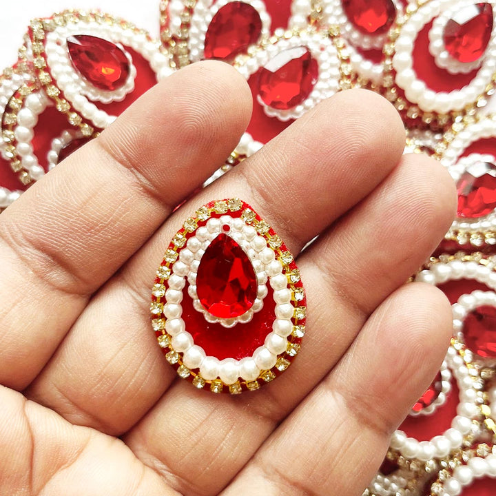 Decorative Pan Shape Fancy Embroidered Appliqué Kundan Patches Set of 20 For DIY Craft & Festival Decoraion