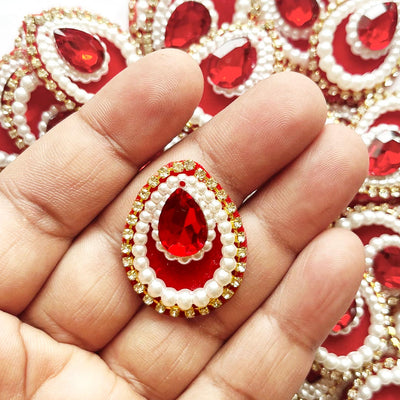 Decorative Pan Shape Fancy Embroidered Appliqué Kundan Patches Set of 20 For DIY Craft & Festival Decoraion