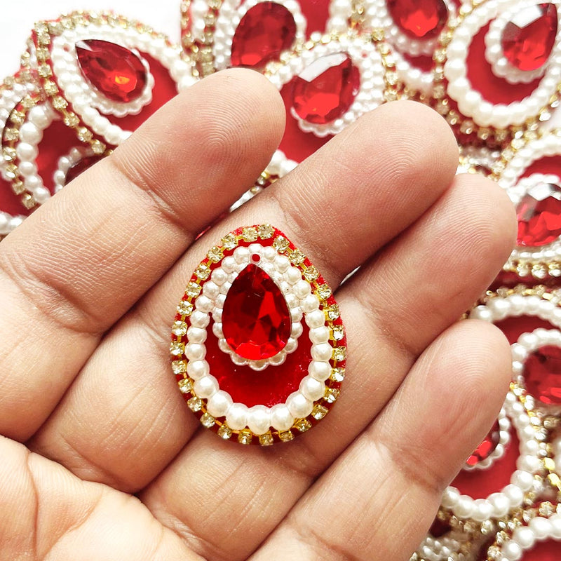 Decorative Pan Shape Fancy Embroidered Appliqué Kundan Patches Set of 20 For DIY Craft & Festival Decoraion