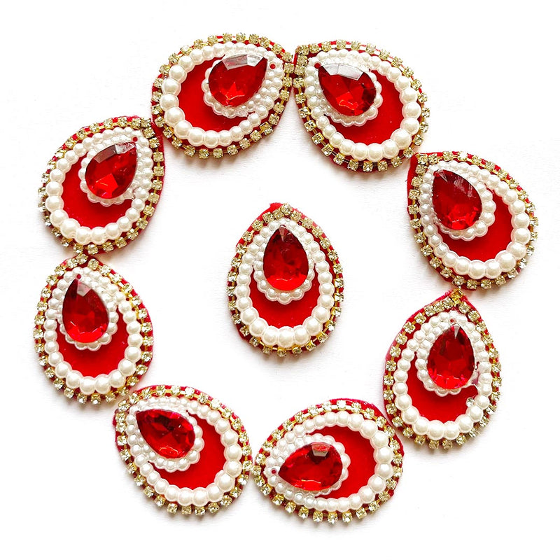 Decorative Pan Shape Fancy Embroidered Appliqué Kundan Patches Set of 20 For DIY Craft & Festival Decoraion