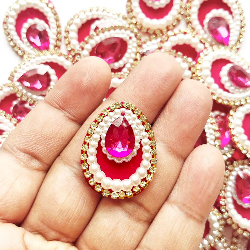 Decorative Pan Shape Fancy Embroidered Appliqué Kundan Patches Set of 20 For DIY Craft & Festival Decoraion