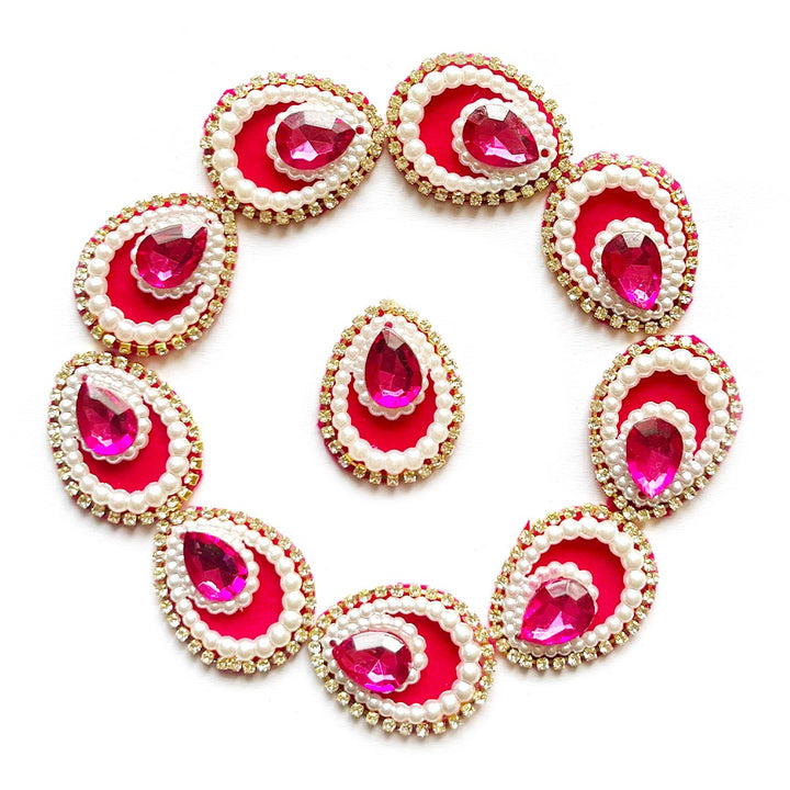Decorative Pan Shape Fancy Embroidered Appliqué Kundan Patches Set of 20 For DIY Craft & Festival Decoraion