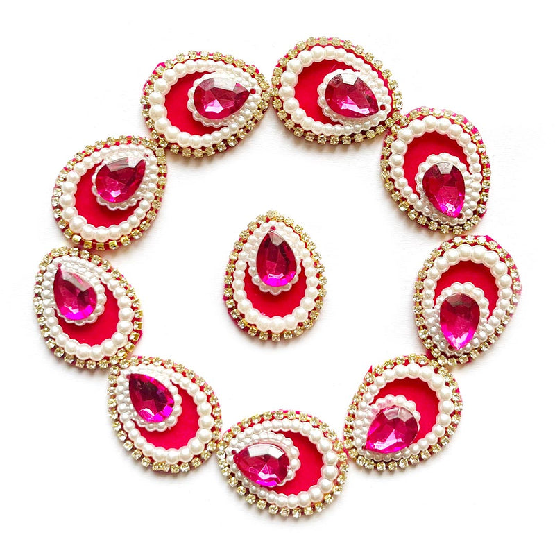 Decorative Pan Shape Fancy Embroidered Appliqué Kundan Patches Set of 20 For DIY Craft & Festival Decoraion