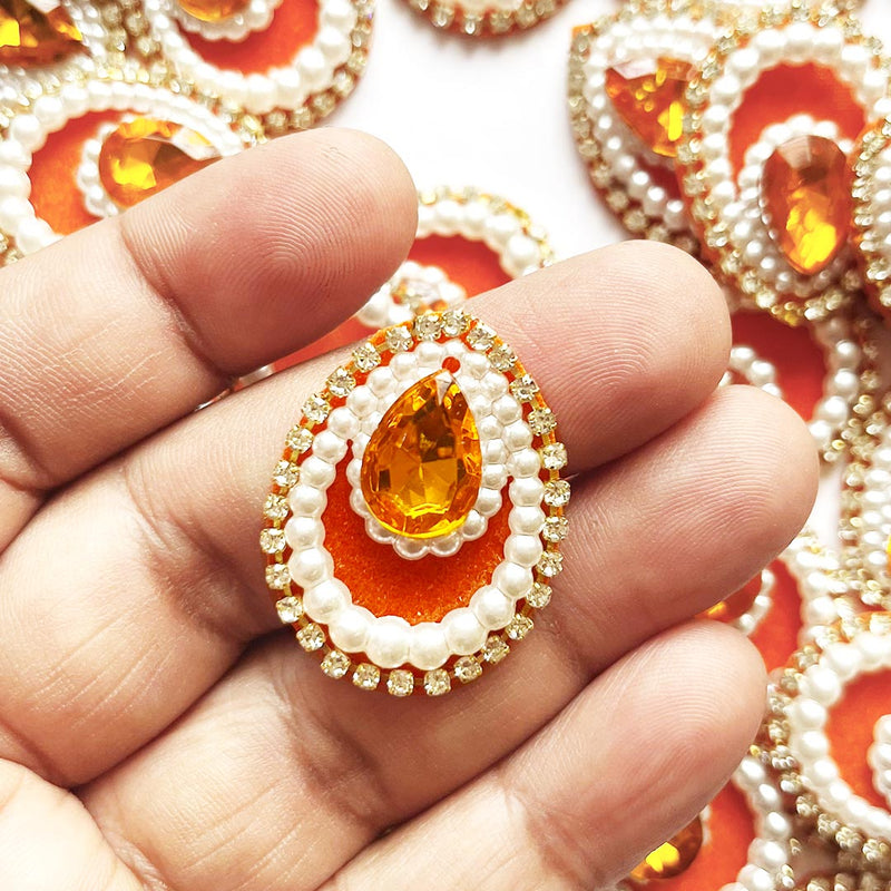 Decorative Pan Shape Fancy Embroidered Appliqué Kundan Patches Set of 20 For DIY Craft & Festival Decoraion