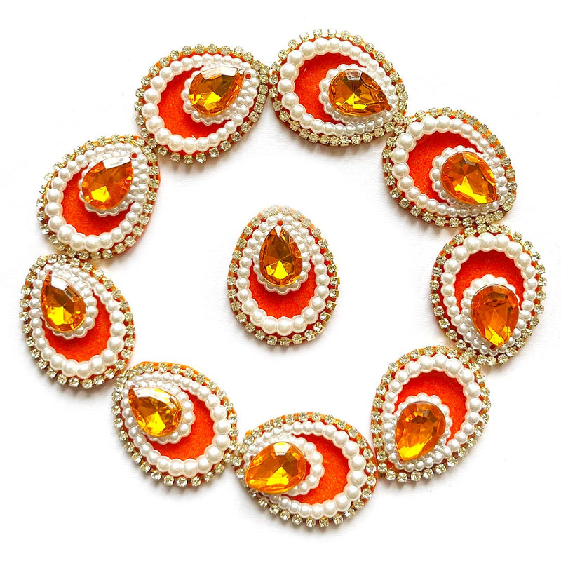 Decorative Pan Shape Fancy Embroidered Appliqué Kundan Patches Set of 20 For DIY Craft & Festival Decoraion