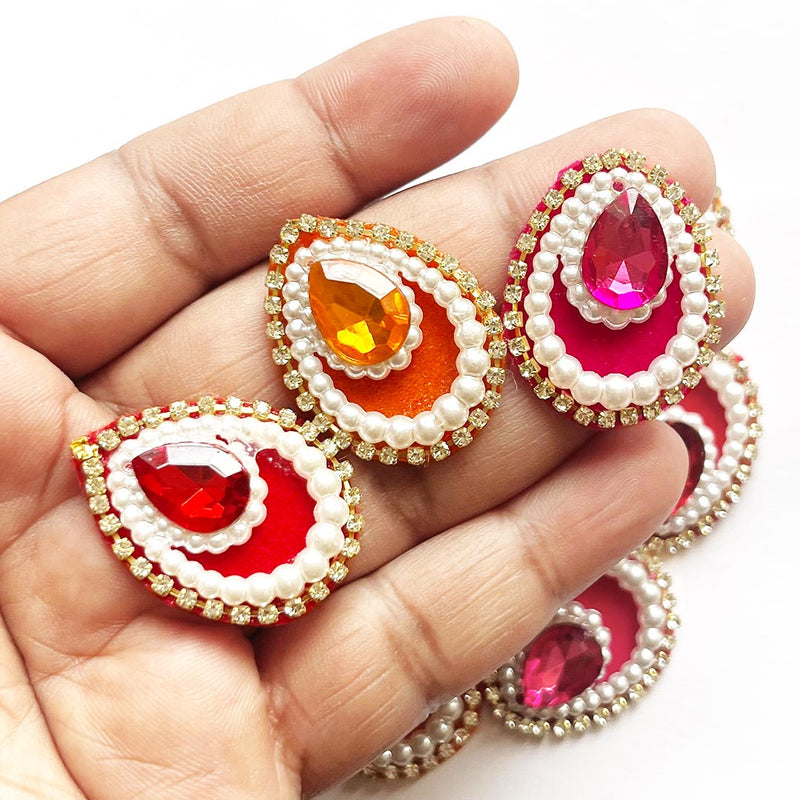 Decorative Pan Shape Fancy Embroidered Appliqué Kundan Patches Set of 20 For DIY Craft & Festival Decoraion