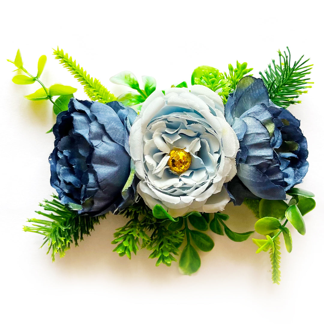 Handmade Cabbage Rose Flower with Big Peonies Leave Bunch for Trousseau Packing Set of 3