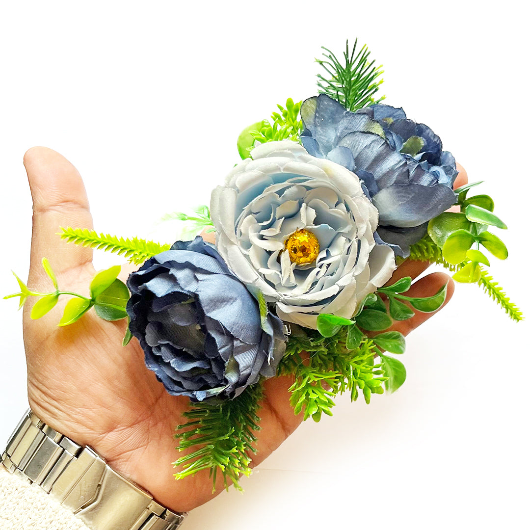 Handmade Cabbage Rose Flower with Big Peonies Leave Bunch for Trousseau Packing Set of 3