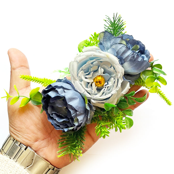 Handmade Cabbage Rose Flower with Big Peonies Leave Bunch for Trousseau Packing Set of 3