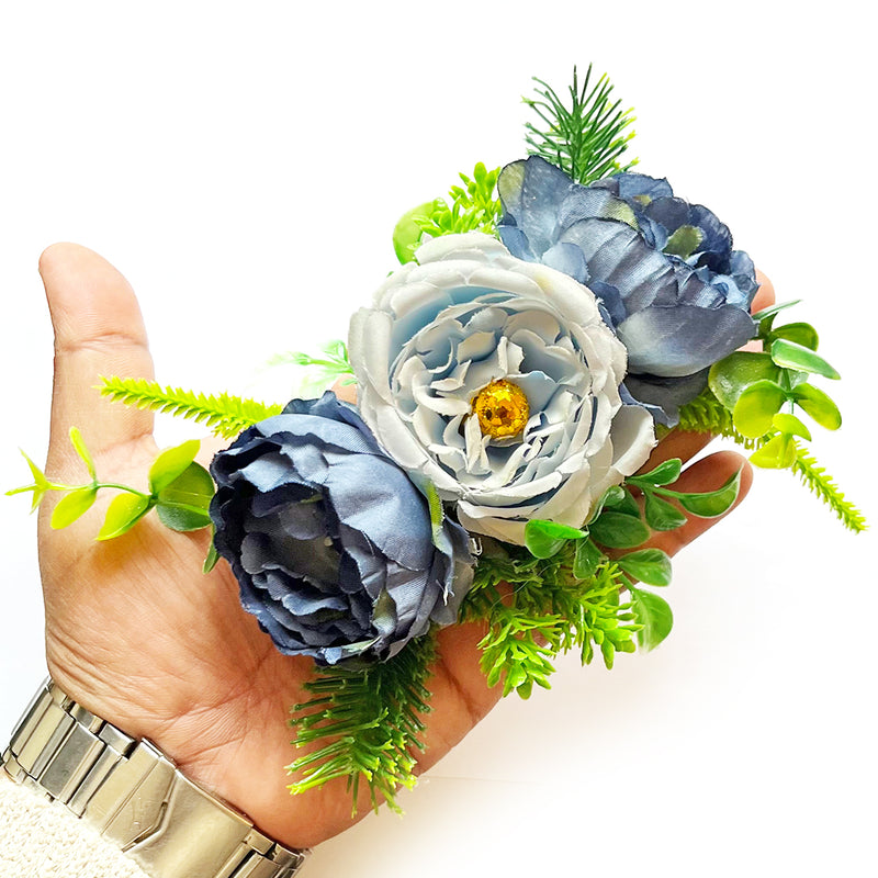 Handmade Cabbage Rose Flower with Big Peonies Leave Bunch for Trousseau Packing Set of 3