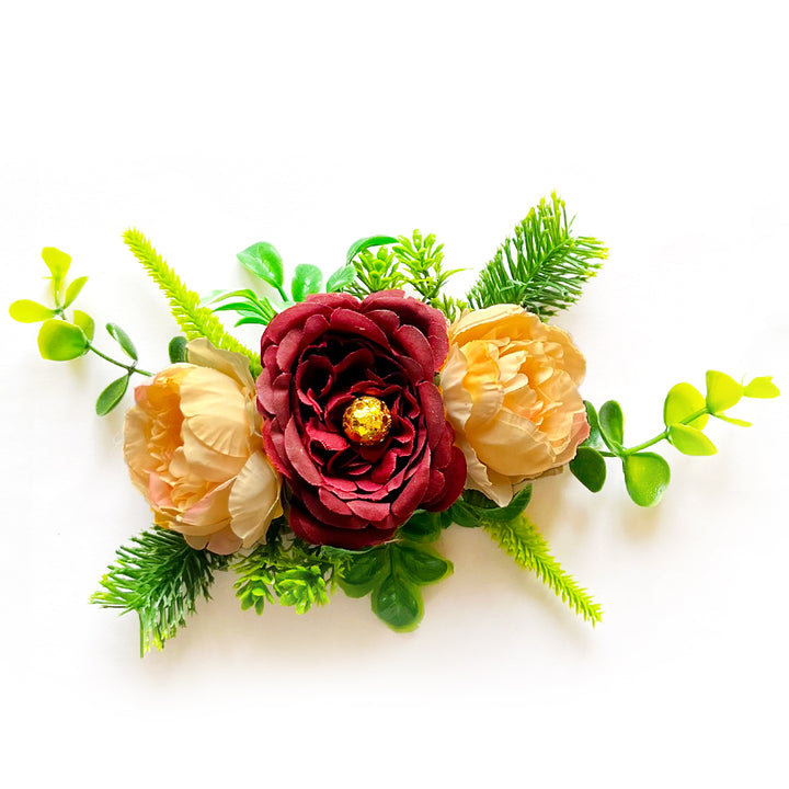 Handmade Cabbage Rose Flower with Big Peonies Leave Bunch for Trousseau Packing Set of 3
