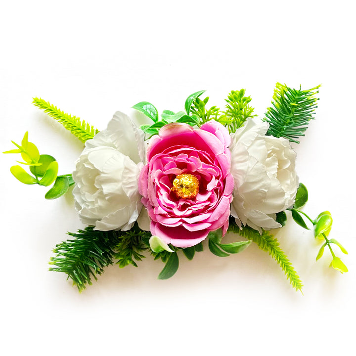Handmade Cabbage Rose Flower with Big Peonies Leave Bunch for Trousseau Packing Set of 3