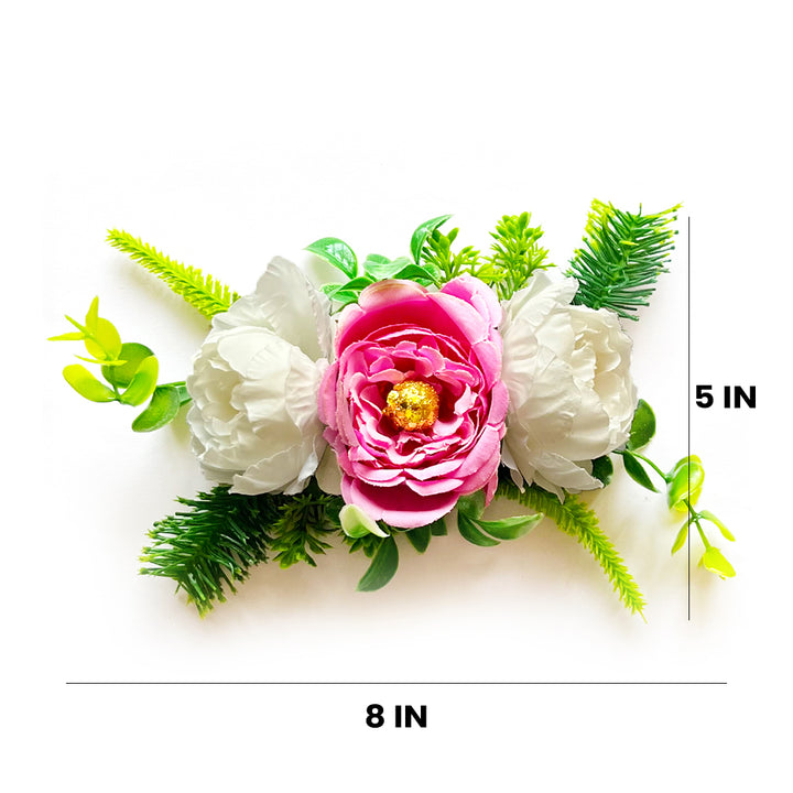 Handmade Cabbage Rose Flower with Big Peonies Leave Bunch for Trousseau Packing Set of 3