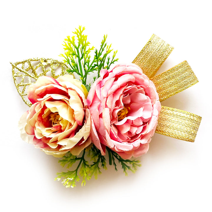 Big Peony with Cabbage Rose Bunch Set of 4 for Trousseau Packing, Ready to use Flower Brooch Hamper for Decoration