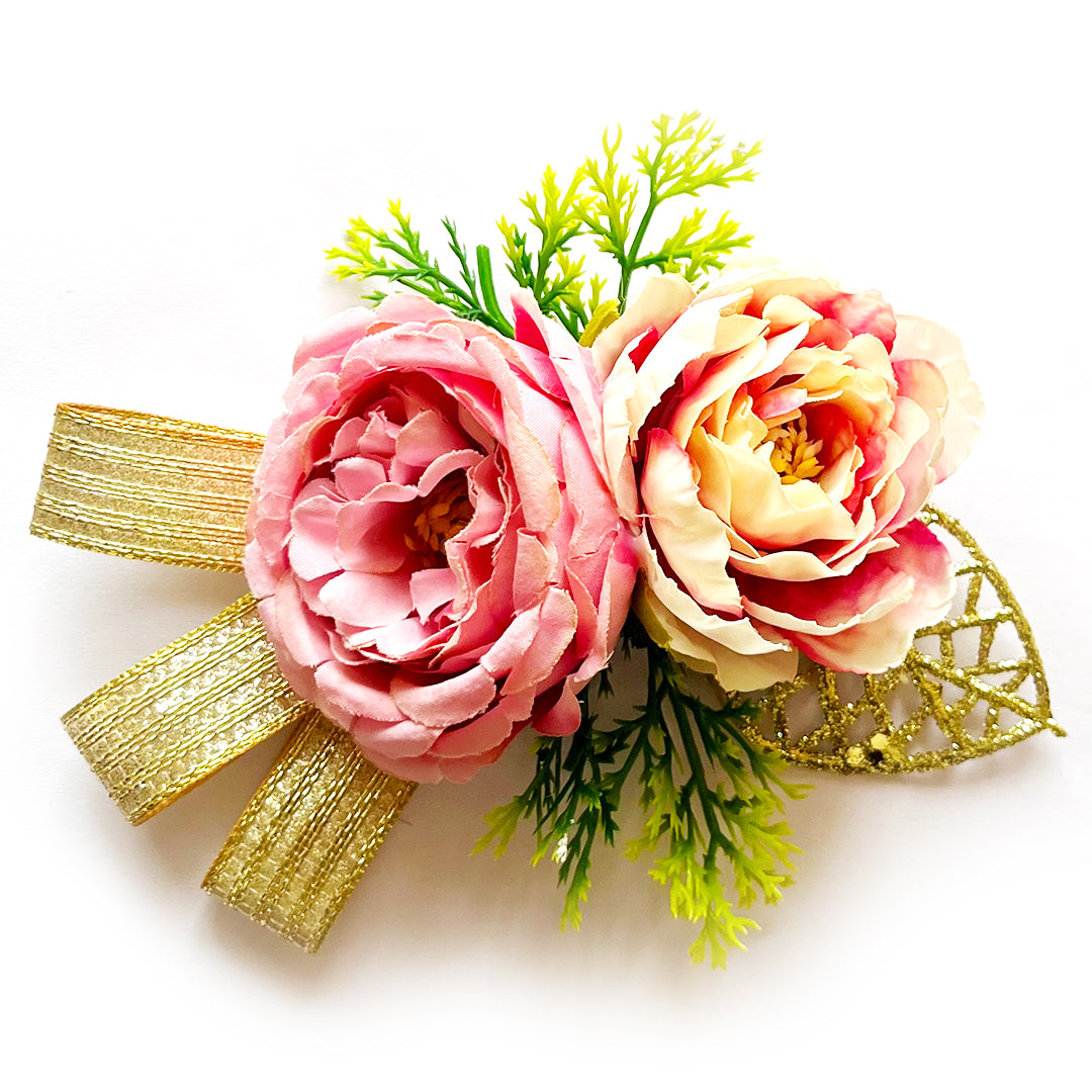 Big Peony with Cabbage Rose Bunch Set of 4 for Trousseau Packing, Ready to use Flower Brooch Hamper for Decoration
