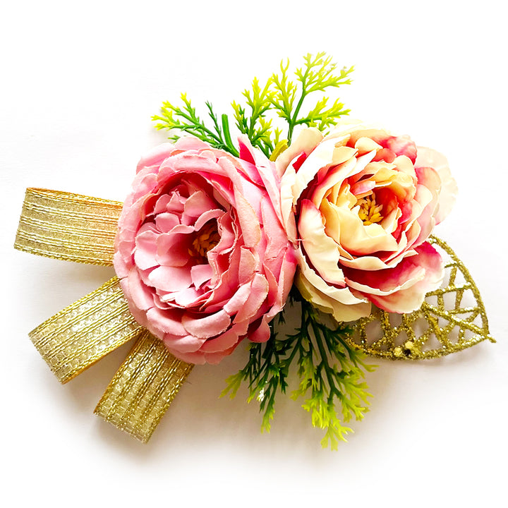 Big Peony with Cabbage Rose Bunch Set of 4 for Trousseau Packing, Ready to use Flower Brooch Hamper for Decoration