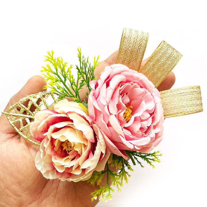 Big Peony with Cabbage Rose Bunch Set of 4 for Trousseau Packing, Ready to use Flower Brooch Hamper for Decoration