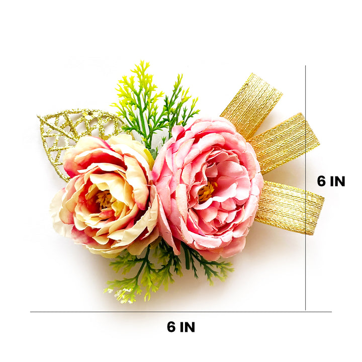Big Peony with Cabbage Rose Bunch Set of 4 for Trousseau Packing, Ready to use Flower Brooch Hamper for Decoration