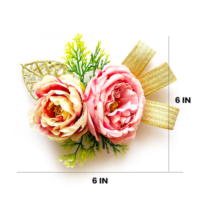 Big Peony with Cabbage Rose Bunch Set of 4 for Trousseau Packing, Ready to use Flower Brooch Hamper for Decoration
