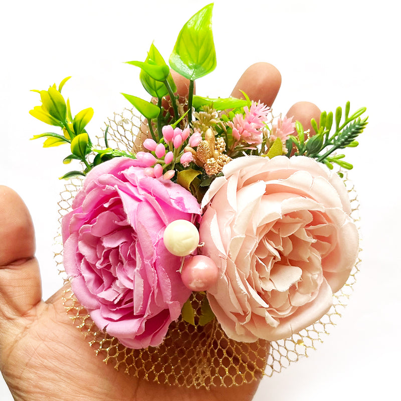 2 Cabbage Rose Bunch Set of 4 for Trousseau Packing, Ready to use Flower Brooch Hamper for Decoration